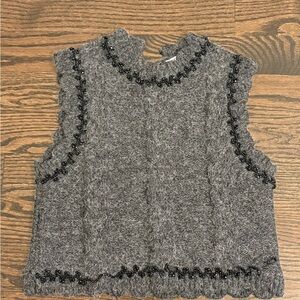 Zara Gray Fuzzy Knit Top with Black Detail